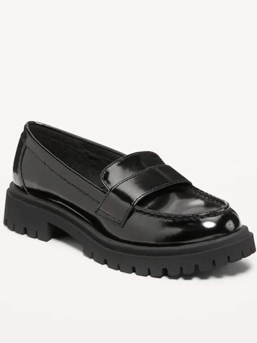 NWOT - Old Navy - Faux-Leather Chunky-Heel Loafer - Glossy Black